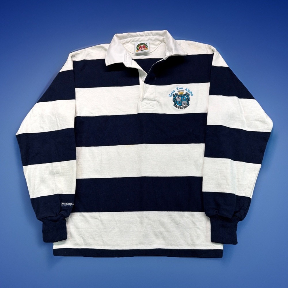 Barbarian Rugby Shirt Mens M Navy White Striped Heavy Cotton Made In Canada